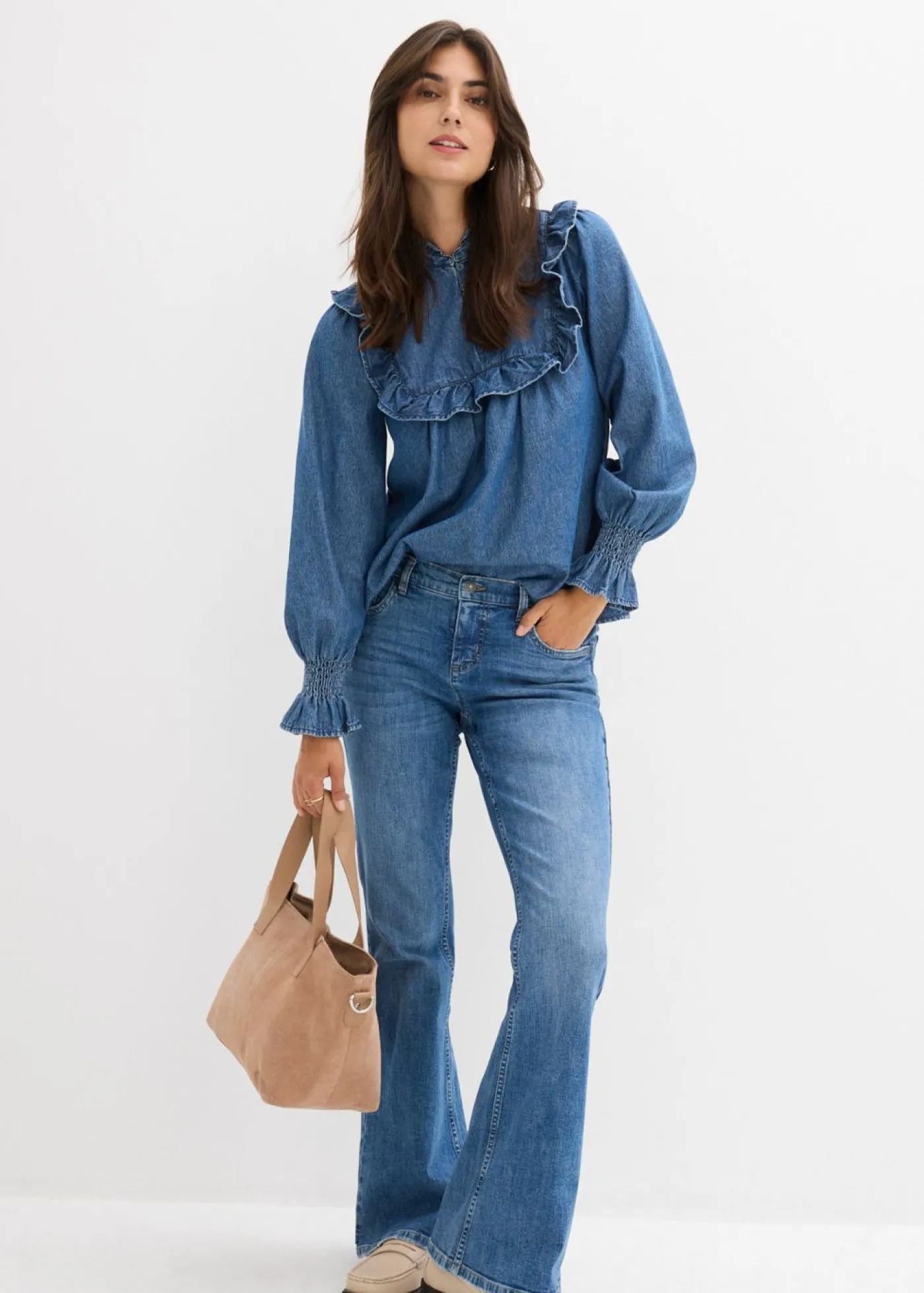Clearance Blusa vaquera con volantes Mujer Camisas Y Blusas