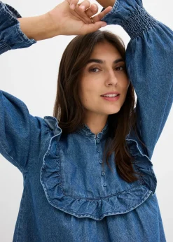 Clearance Blusa vaquera con volantes Mujer Camisas Y Blusas