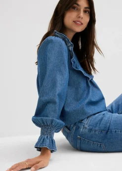 Clearance Blusa vaquera con volantes Mujer Camisas Y Blusas