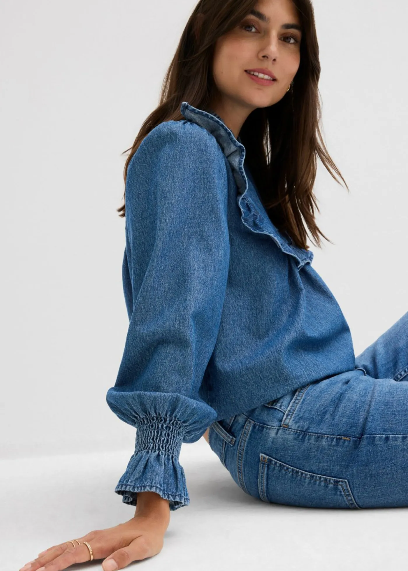 Clearance Blusa vaquera con volantes Mujer Camisas Y Blusas