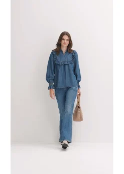 Clearance Blusa vaquera con volantes Mujer Camisas Y Blusas