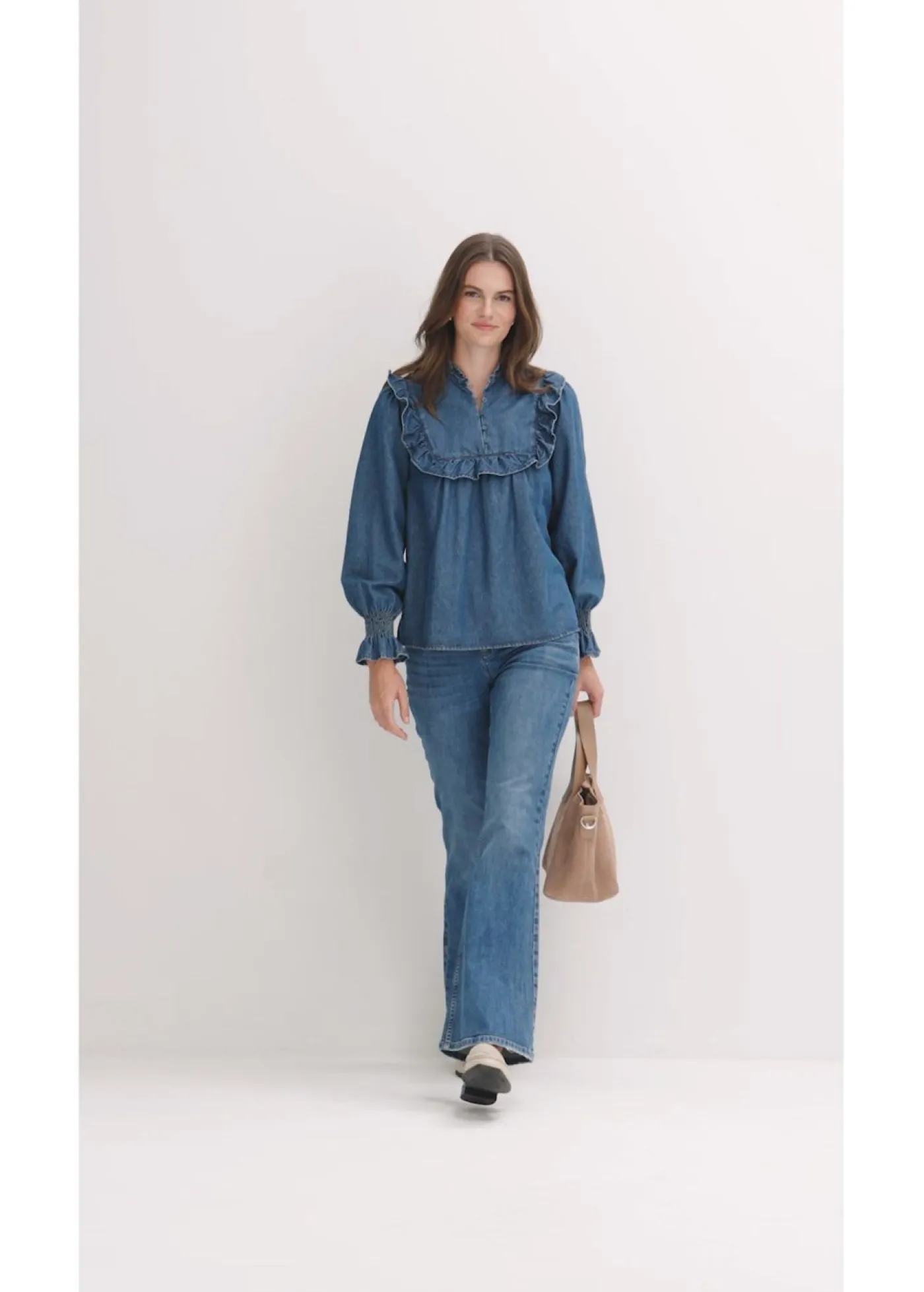 Clearance Blusa vaquera con volantes Mujer Camisas Y Blusas