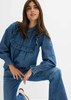 Clearance Blusa vaquera con volantes Mujer Camisas Y Blusas