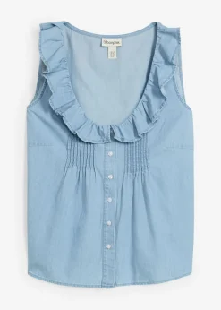 Blusa vaquera de algodón orgánico Mujer Camisas Y Blusas|Camisetas