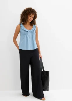 Blusa vaquera de algodón orgánico Mujer Camisas Y Blusas|Camisetas