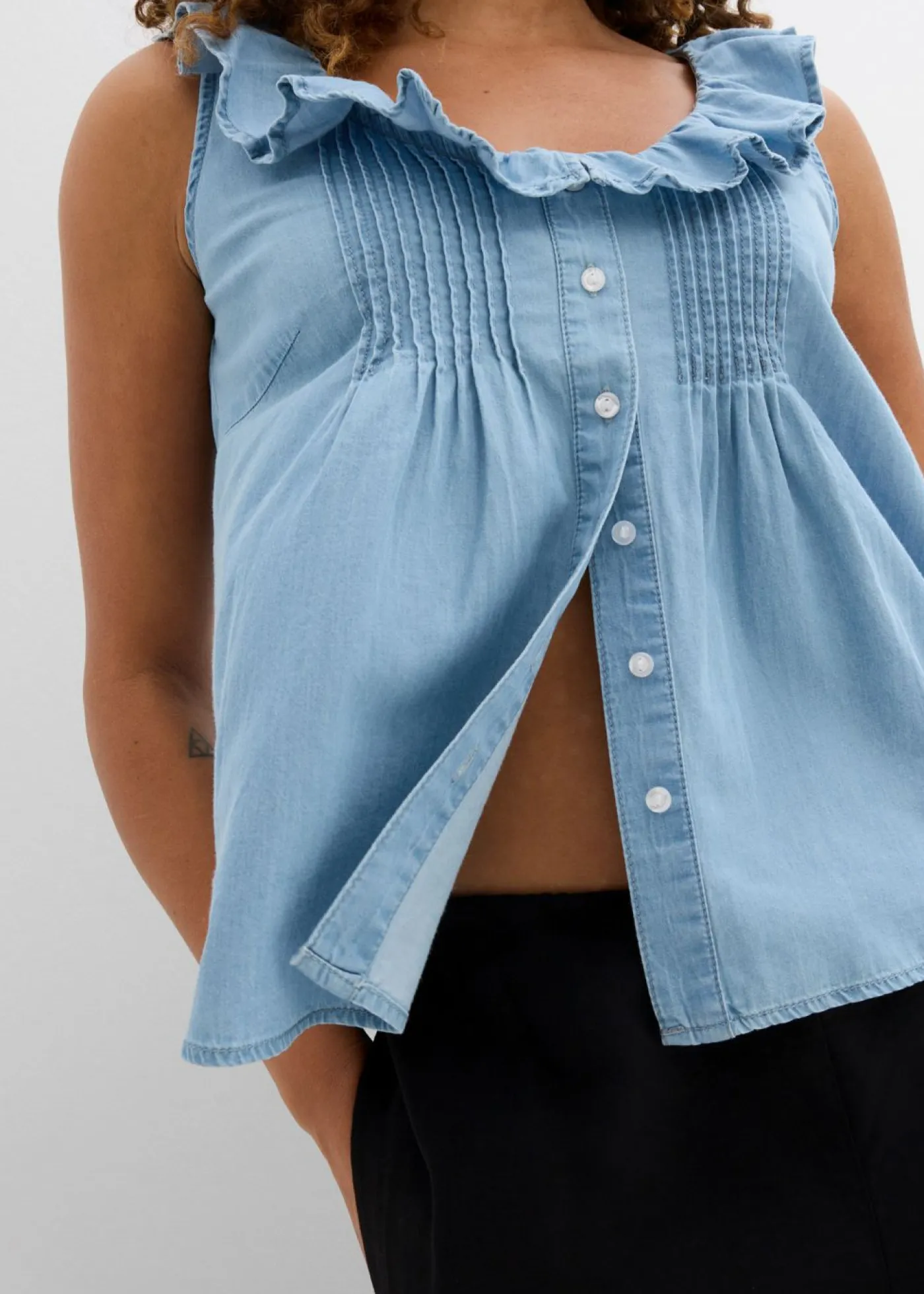 Blusa vaquera de algodón orgánico Mujer Camisas Y Blusas|Camisetas