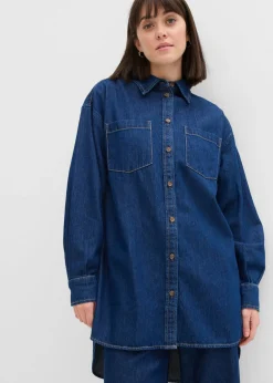 Online Blusa vaquera de tejido vaquero grueso de algodón puro con corte holgado Mujer Camisas Y Blusas