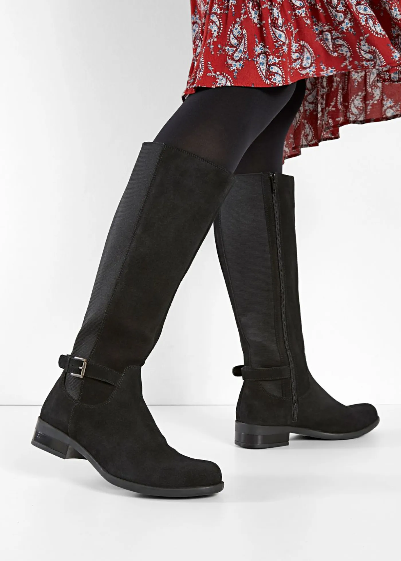Botines de caña ancha de cuero Mujer Botas|Premium