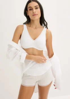 Bralette acolchado sin aros de canalé con algodón orgánico Mujer Ropa Interior De Algodón|Sujetadores
