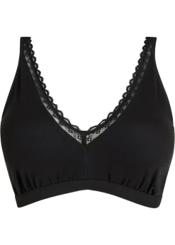 New Bralette de canalé de algodón orgánico con encaje Mujer Ropa Interior De Algodón|Sujetadores