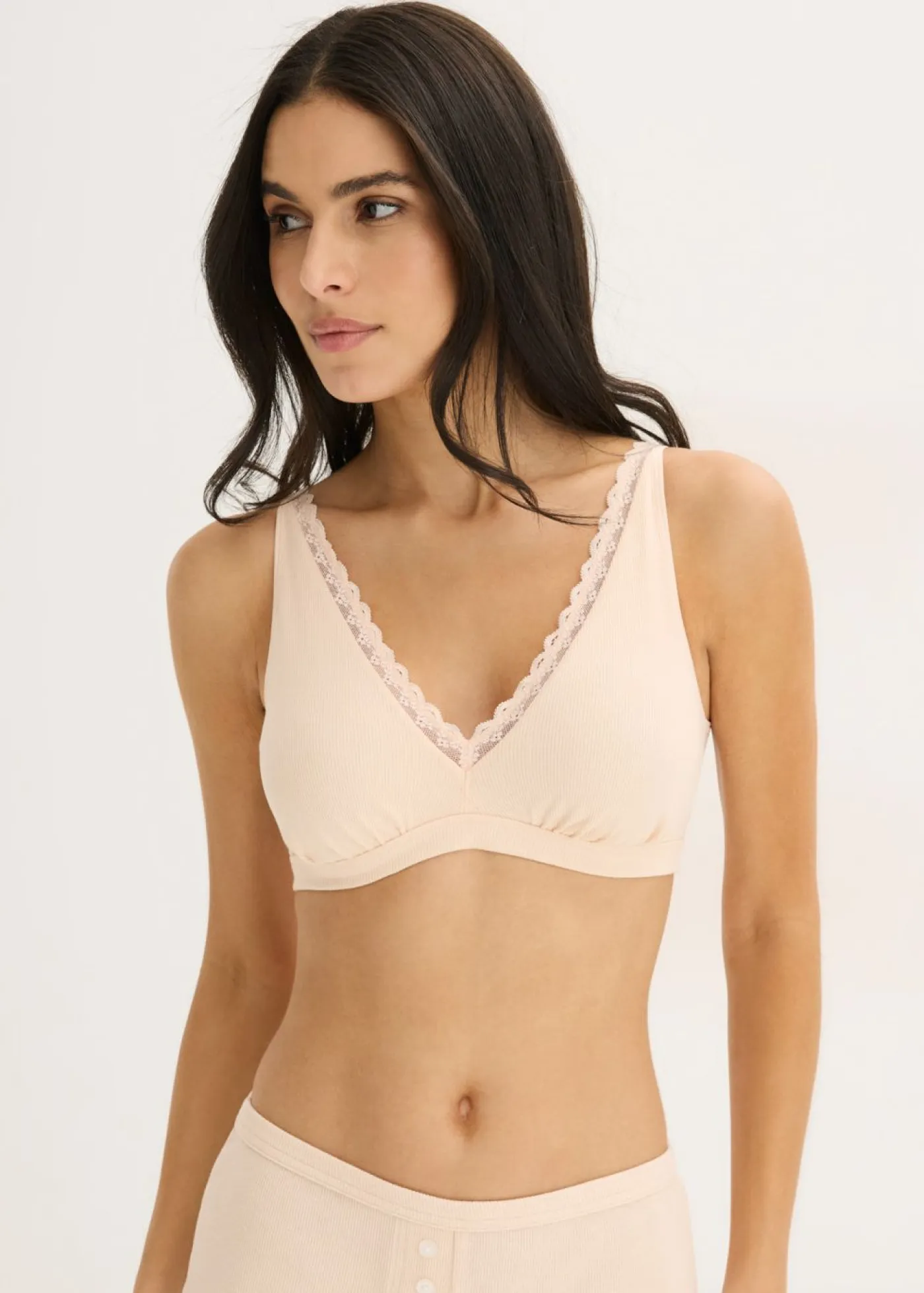 Outlet Bralette de canalé de algodón orgánico con encaje Mujer Ropa Interior De Algodón|Sujetadores