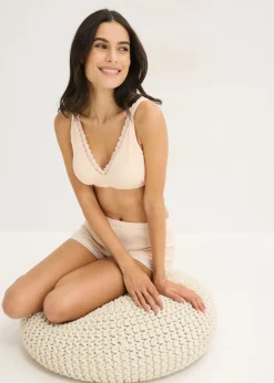 Outlet Bralette de canalé de algodón orgánico con encaje Mujer Ropa Interior De Algodón|Sujetadores