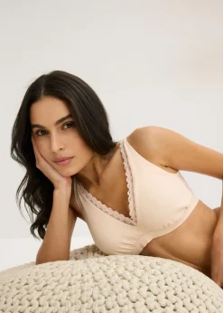 Outlet Bralette de canalé de algodón orgánico con encaje Mujer Ropa Interior De Algodón|Sujetadores