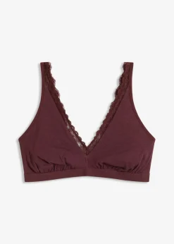 Best Bralette de canalé de algodón orgánico con encaje Mujer Ropa Interior De Algodón|Sujetadores