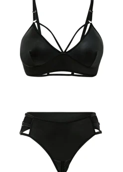 Outlet Bustier y tanga con abertura y efecto mojado (2 piezas) Mujer Lencería Sexy|Sujetadores