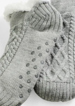 Calcetines con patrón trenzado, forro de peluche y suela antideslizante Mujer Niño·Calcetines|Niña·Calcetines Y Leotardos