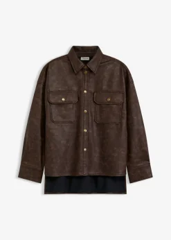 Hot Camisa de piel sintética con efecto desgastado Mujer Camisas Y Blusas