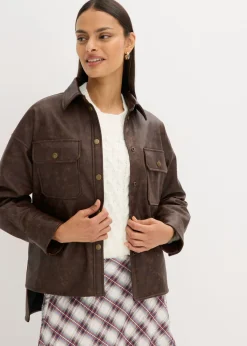 Hot Camisa de piel sintética con efecto desgastado Mujer Camisas Y Blusas