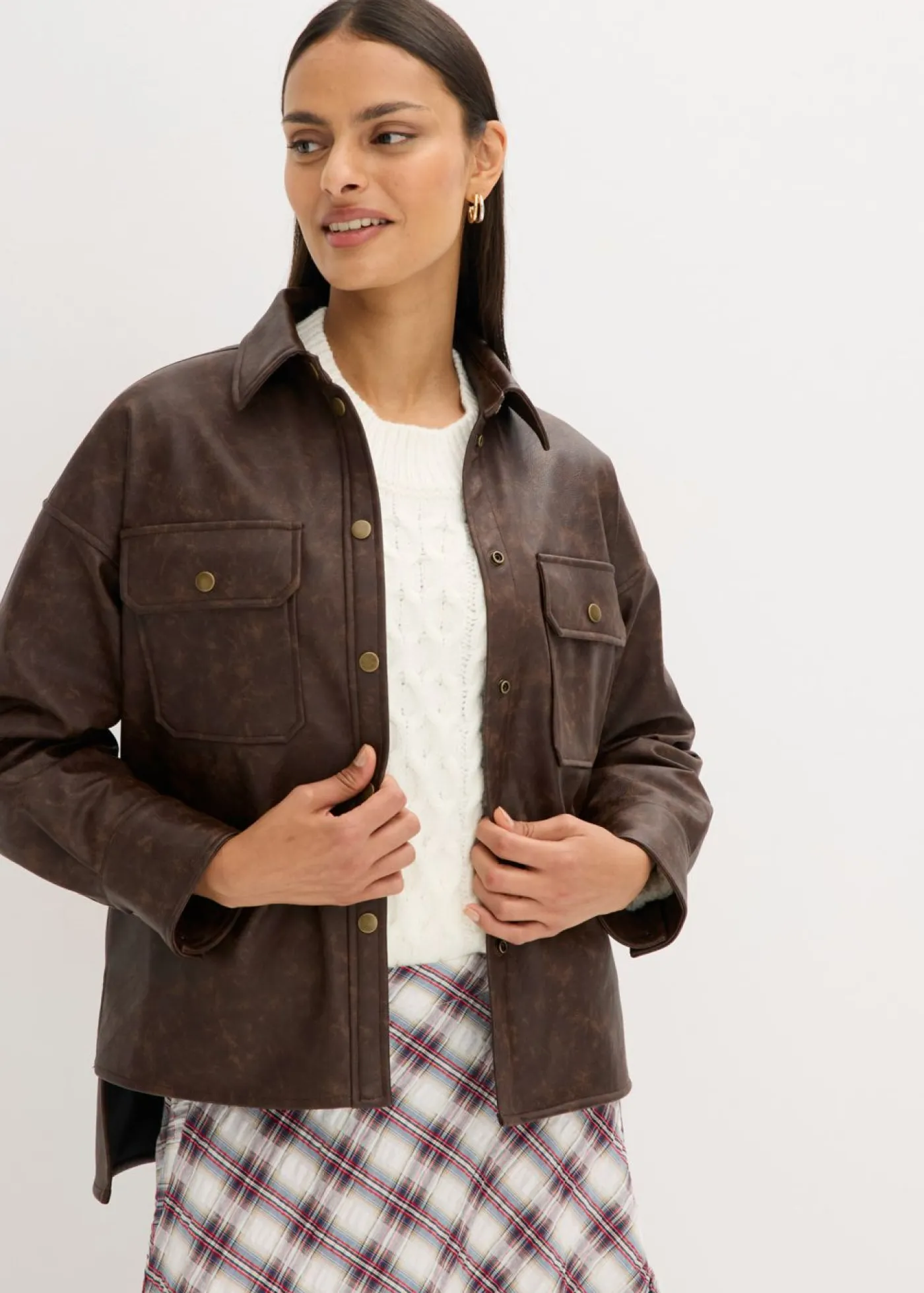 Hot Camisa de piel sintética con efecto desgastado Mujer Camisas Y Blusas