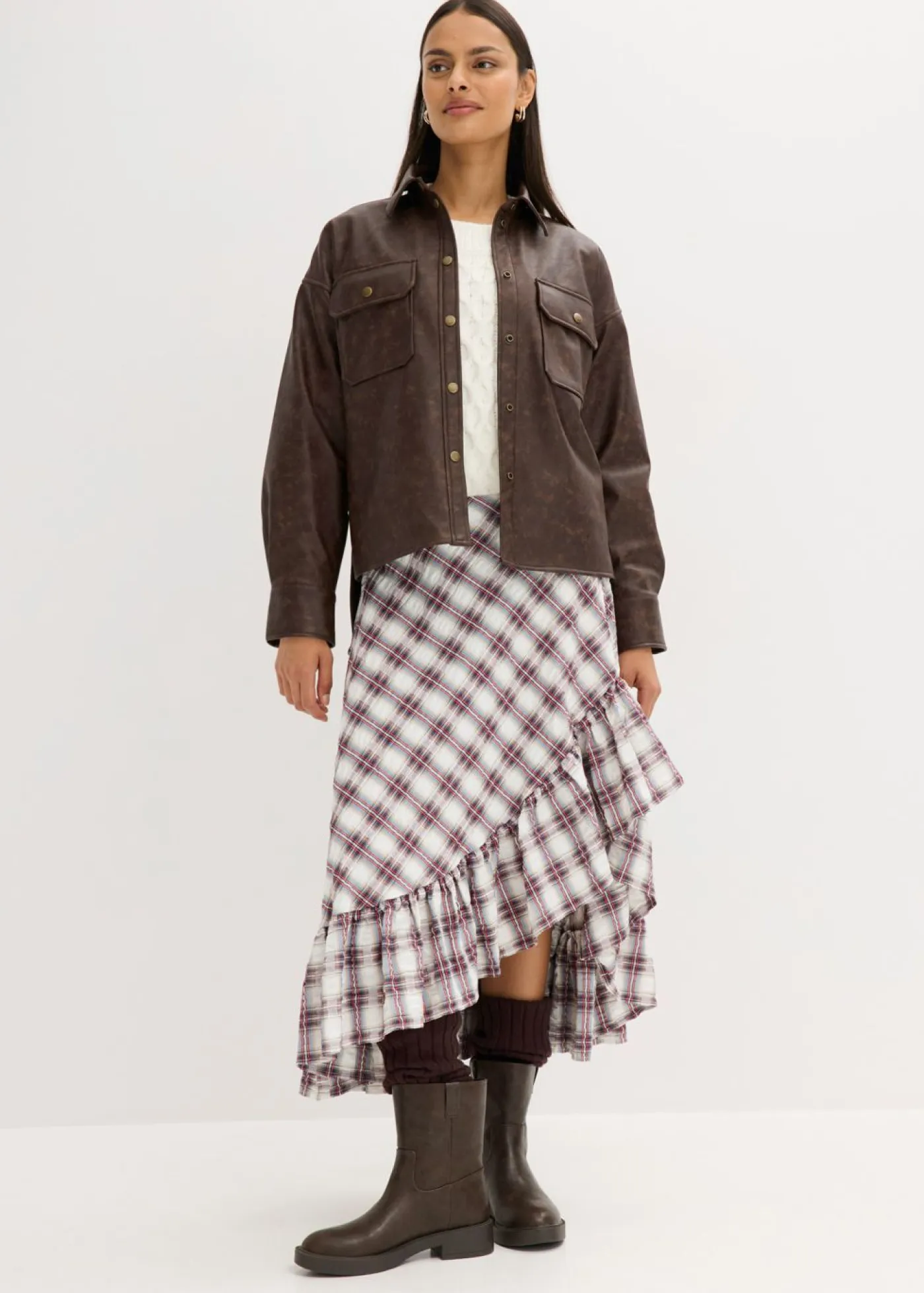 Hot Camisa de piel sintética con efecto desgastado Mujer Camisas Y Blusas