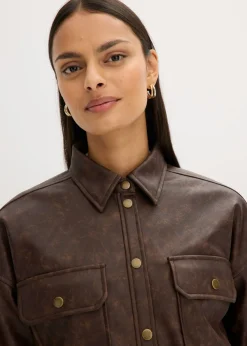 Hot Camisa de piel sintética con efecto desgastado Mujer Camisas Y Blusas