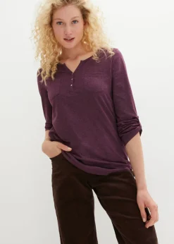 Camisa henley de algodón con botones Mujer Camisetas