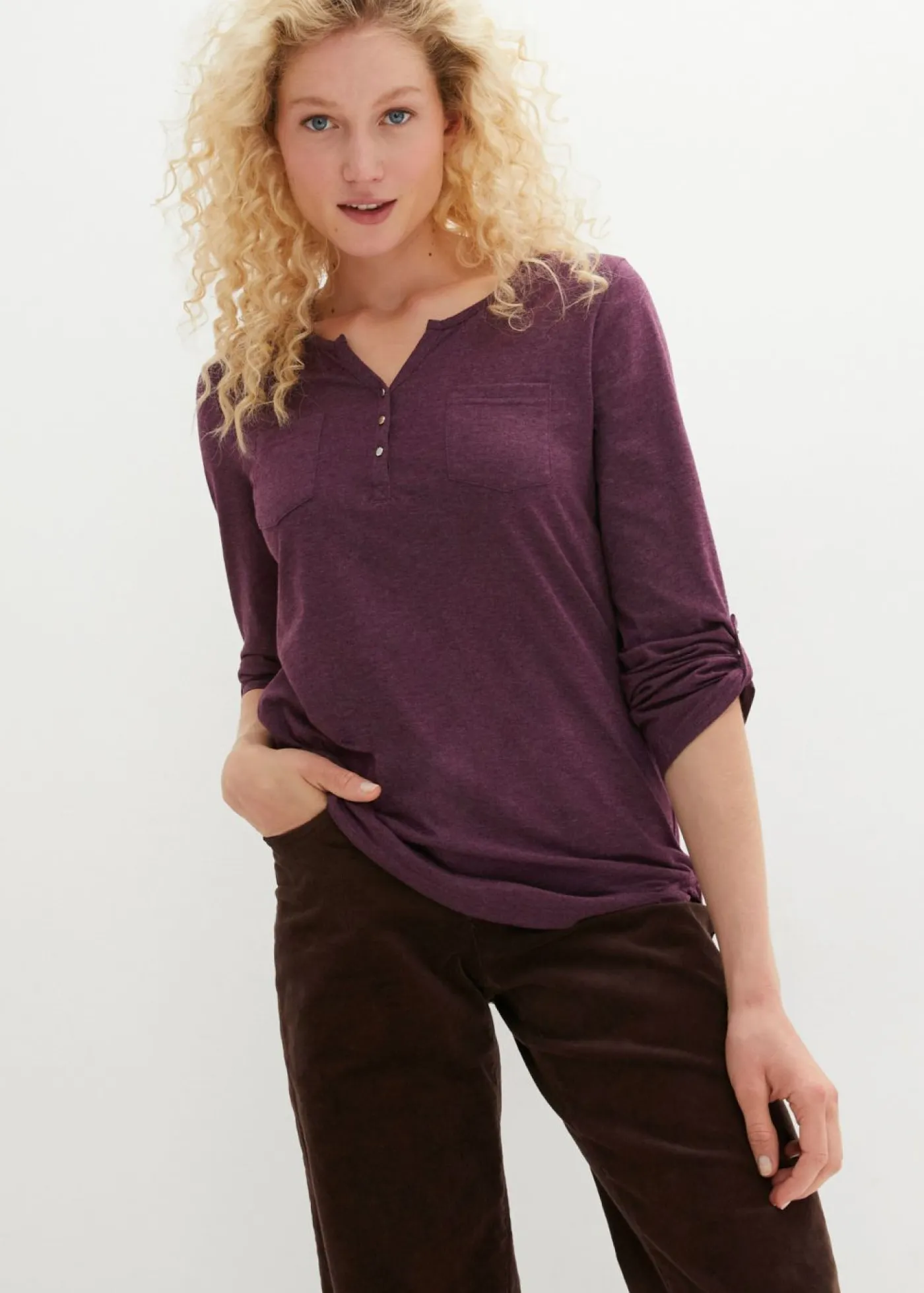 Camisa henley de algodón con botones Mujer Camisetas