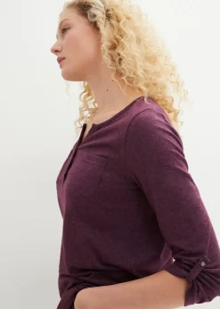 Camisa henley de algodón con botones Mujer Camisetas