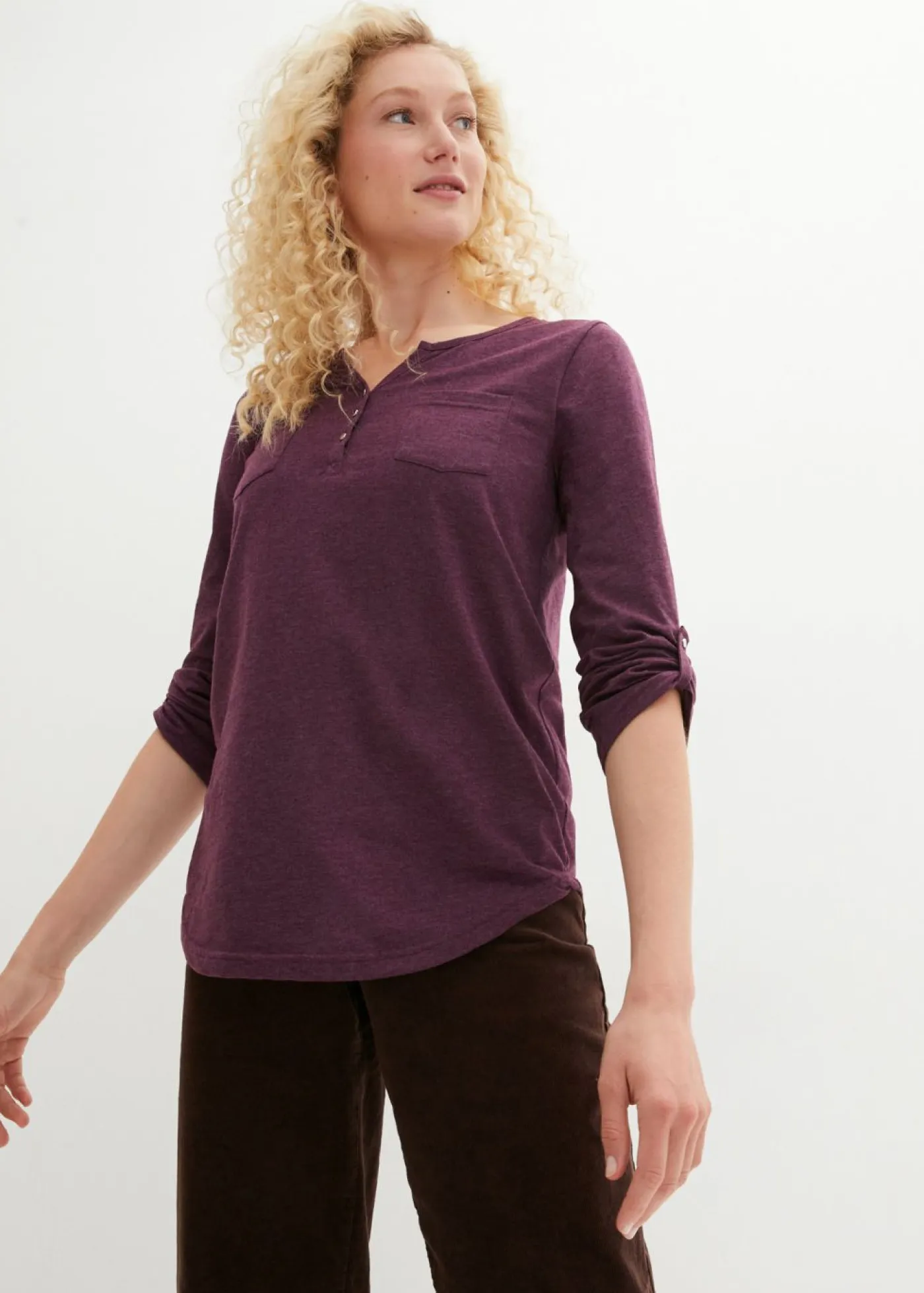 Camisa henley de algodón con botones Mujer Camisetas