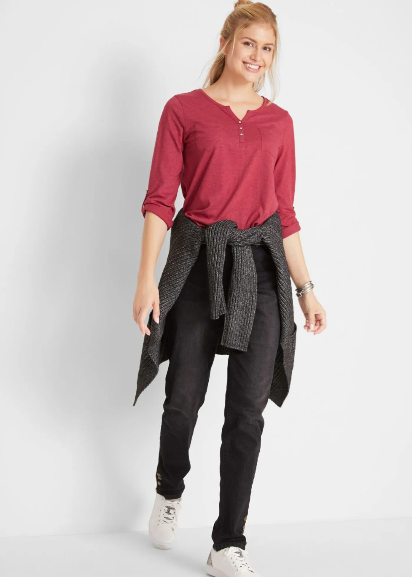 Discount Camisa henley de algodón con botones Mujer Camisetas