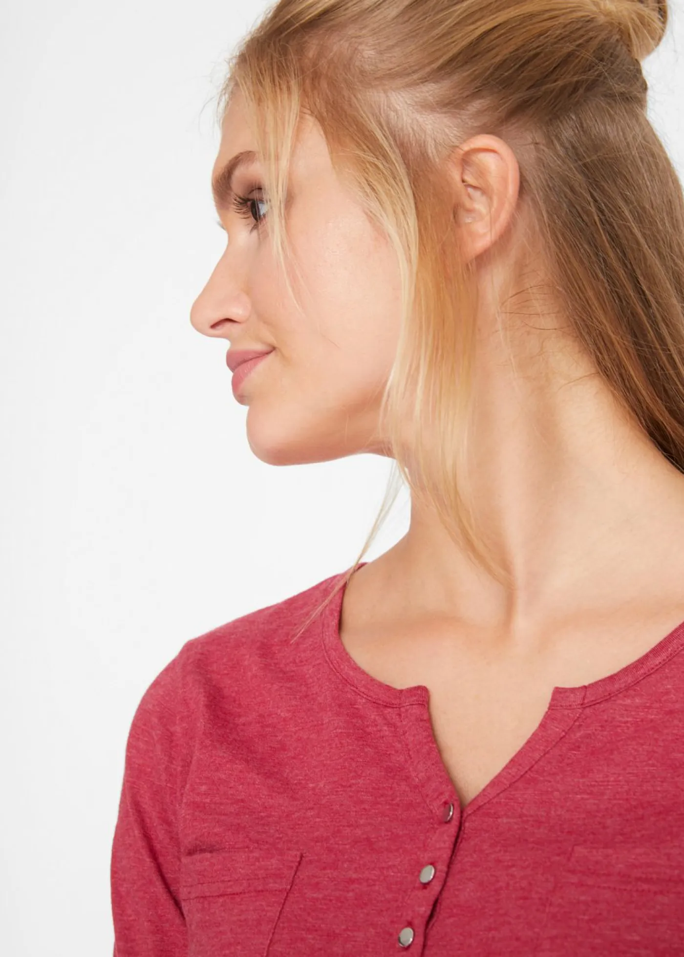 Discount Camisa henley de algodón con botones Mujer Camisetas