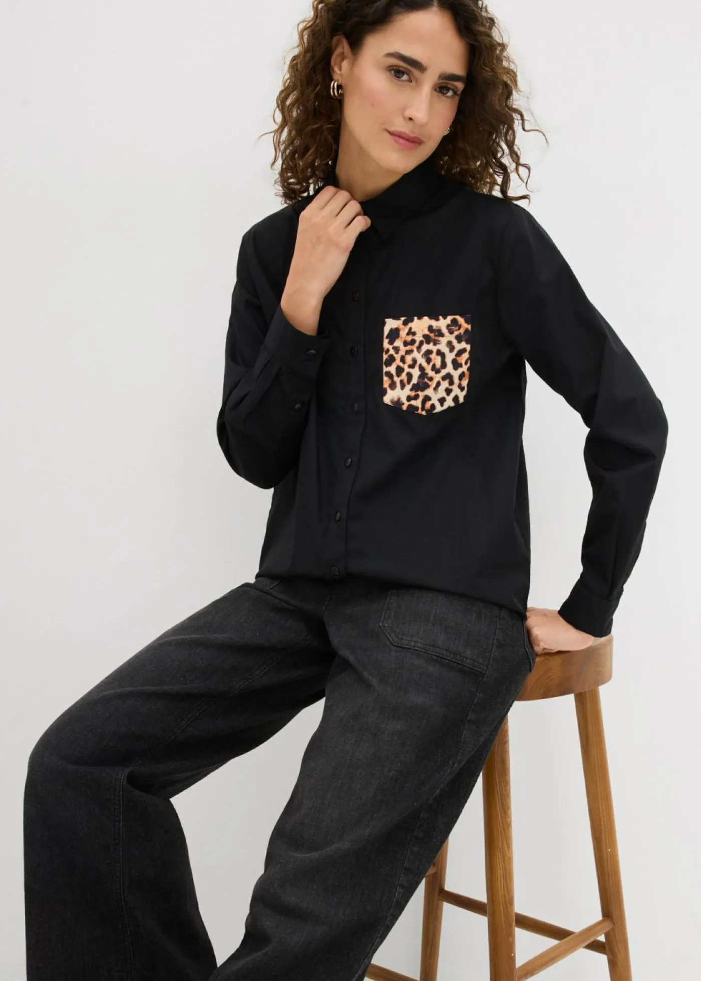 Outlet Camisa oversize con bolsillo en contraste Mujer Camisas Y Blusas