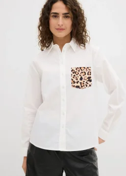 Best Camisa oversize con bolsillo en contraste Mujer Camisas Y Blusas