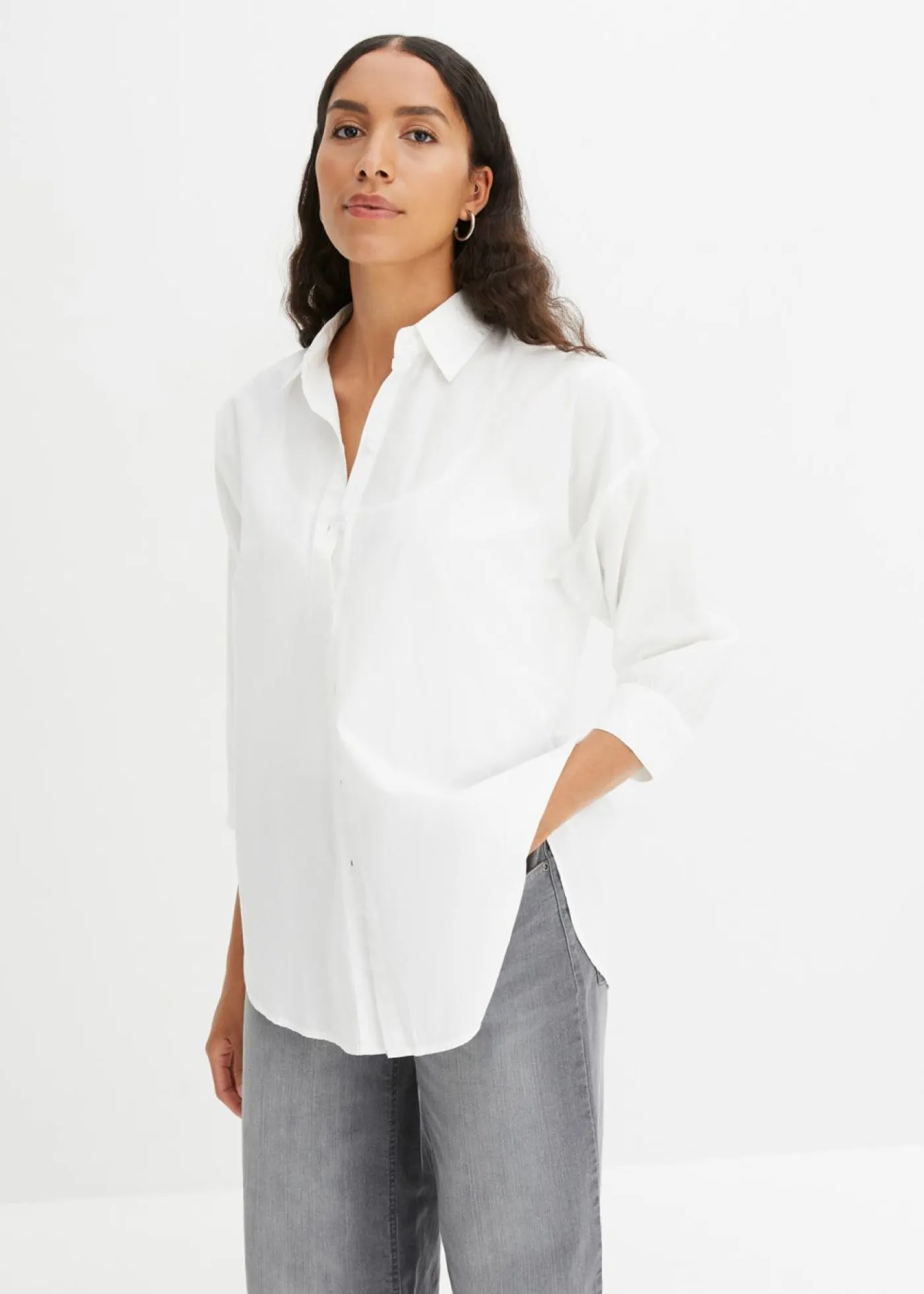 Discount Camisa oversize de algodón con mangas 3/4 Mujer Camisas Y Blusas|Novedades