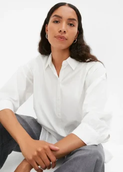 Discount Camisa oversize de algodón con mangas 3/4 Mujer Camisas Y Blusas|Novedades