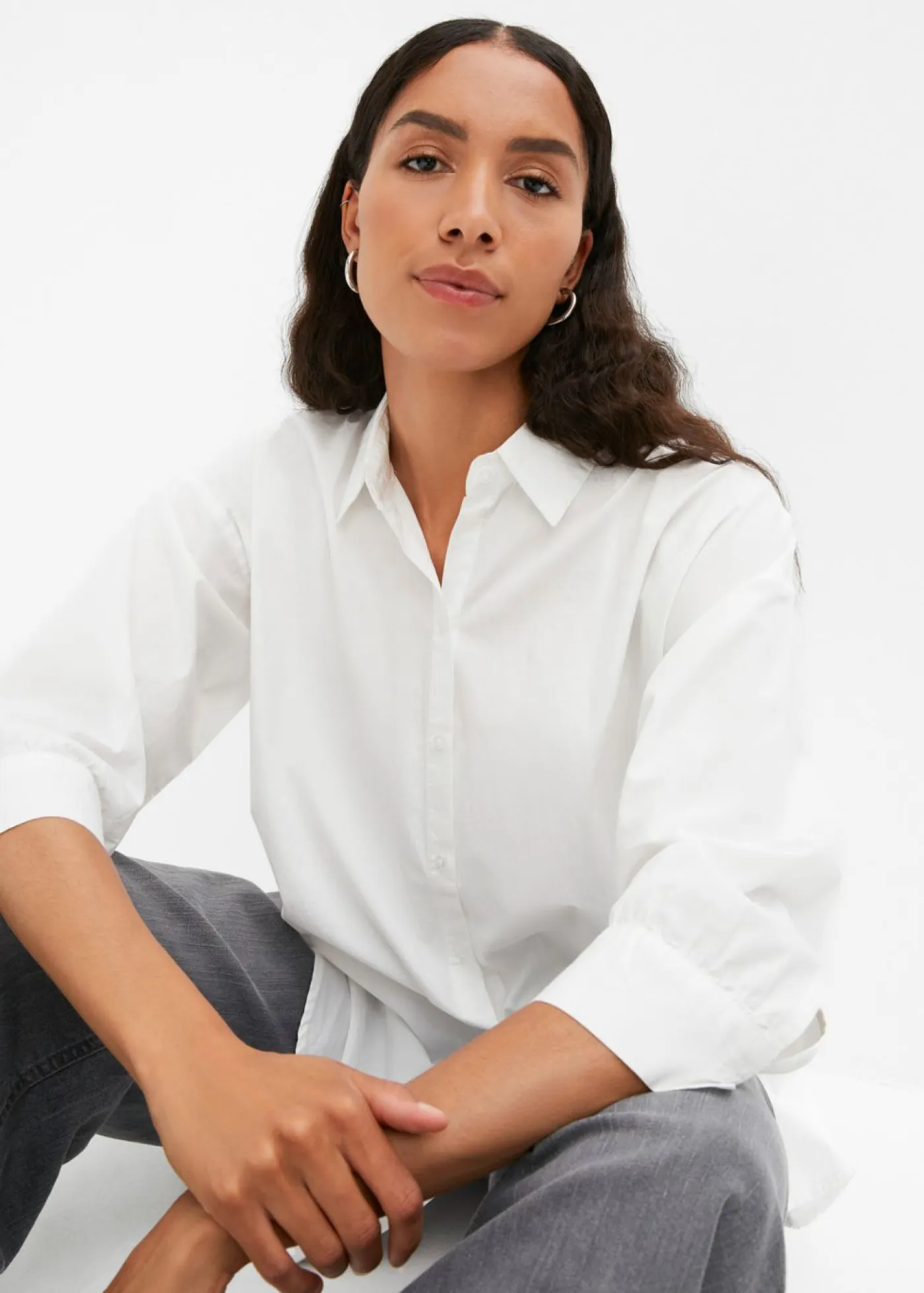 Discount Camisa oversize de algodón con mangas 3/4 Mujer Camisas Y Blusas|Novedades