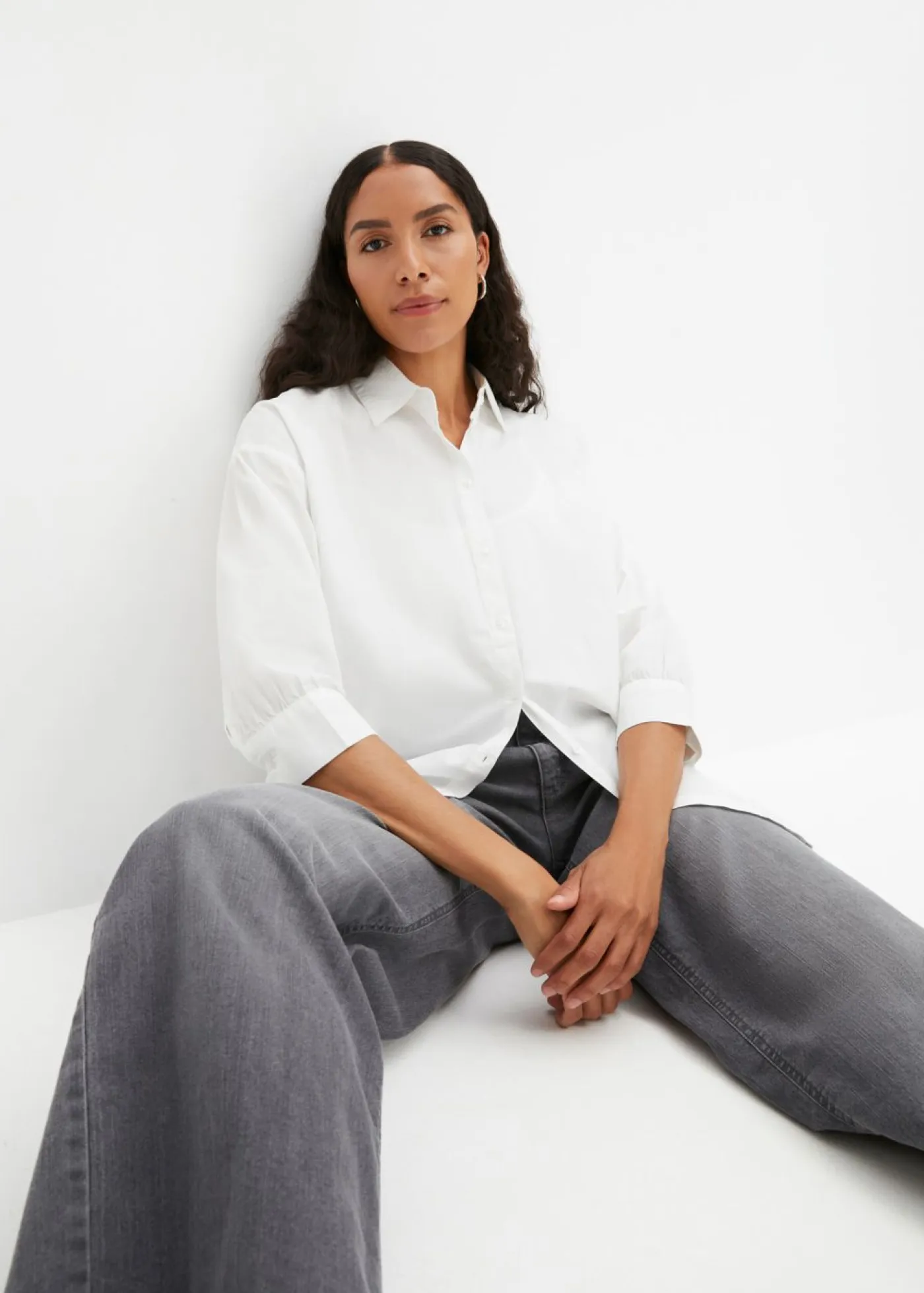 Discount Camisa oversize de algodón con mangas 3/4 Mujer Camisas Y Blusas|Novedades