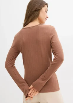 Online Camiseta acanalada de manga larga Mujer Básicos|Camisetas