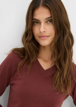 Camiseta ajustada de manga larga Mujer Básicos|Camisetas