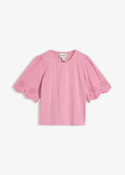 Camiseta con bordado calado Mujer Camisetas|Novedades