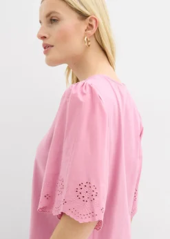 Camiseta con bordado calado Mujer Camisetas|Novedades
