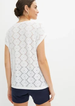 Clearance Camiseta con bordado calado Mujer Camisetas