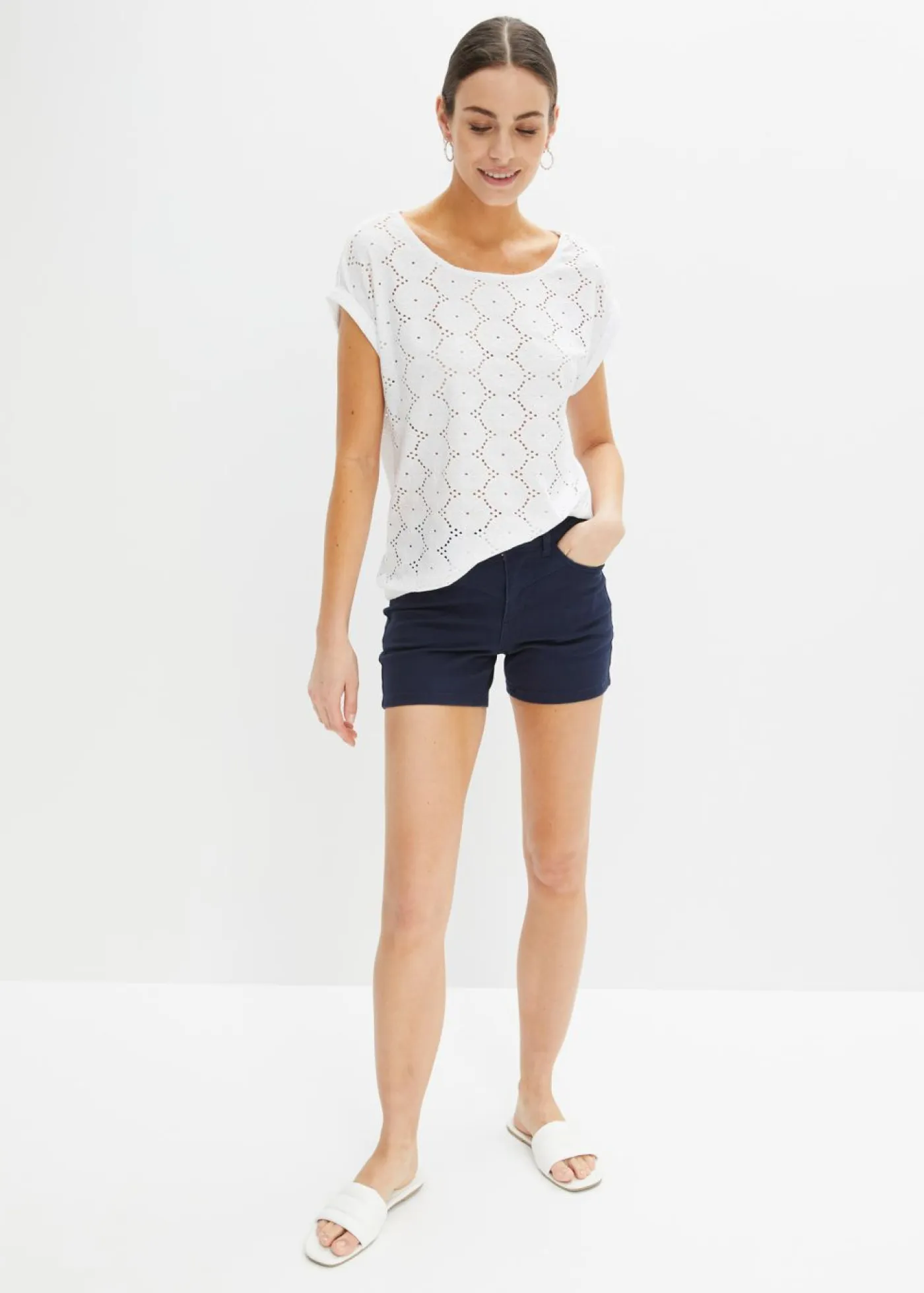 Clearance Camiseta con bordado calado Mujer Camisetas