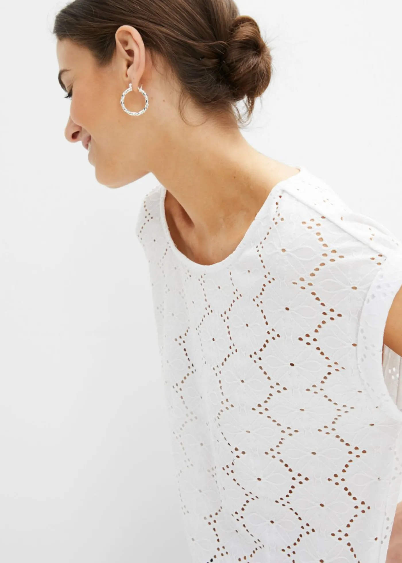 Clearance Camiseta con bordado calado Mujer Camisetas