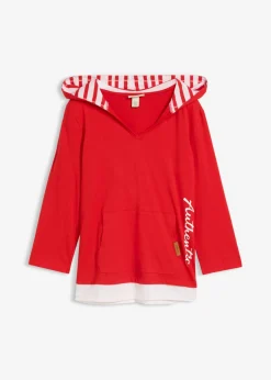 Hot Camiseta con capucha de algodón puro con mangas 3/4 Mujer Camisetas|Novedades