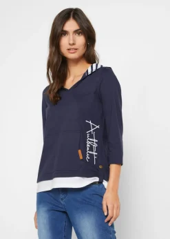 Hot Camiseta con capucha de algodón puro con mangas 3/4 Mujer Camisetas|Novedades