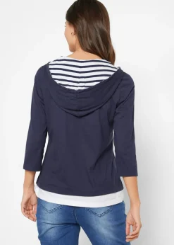 Hot Camiseta con capucha de algodón puro con mangas 3/4 Mujer Camisetas|Novedades