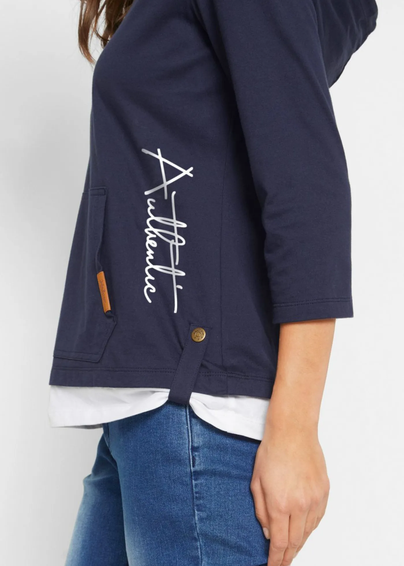 Hot Camiseta con capucha de algodón puro con mangas 3/4 Mujer Camisetas|Novedades