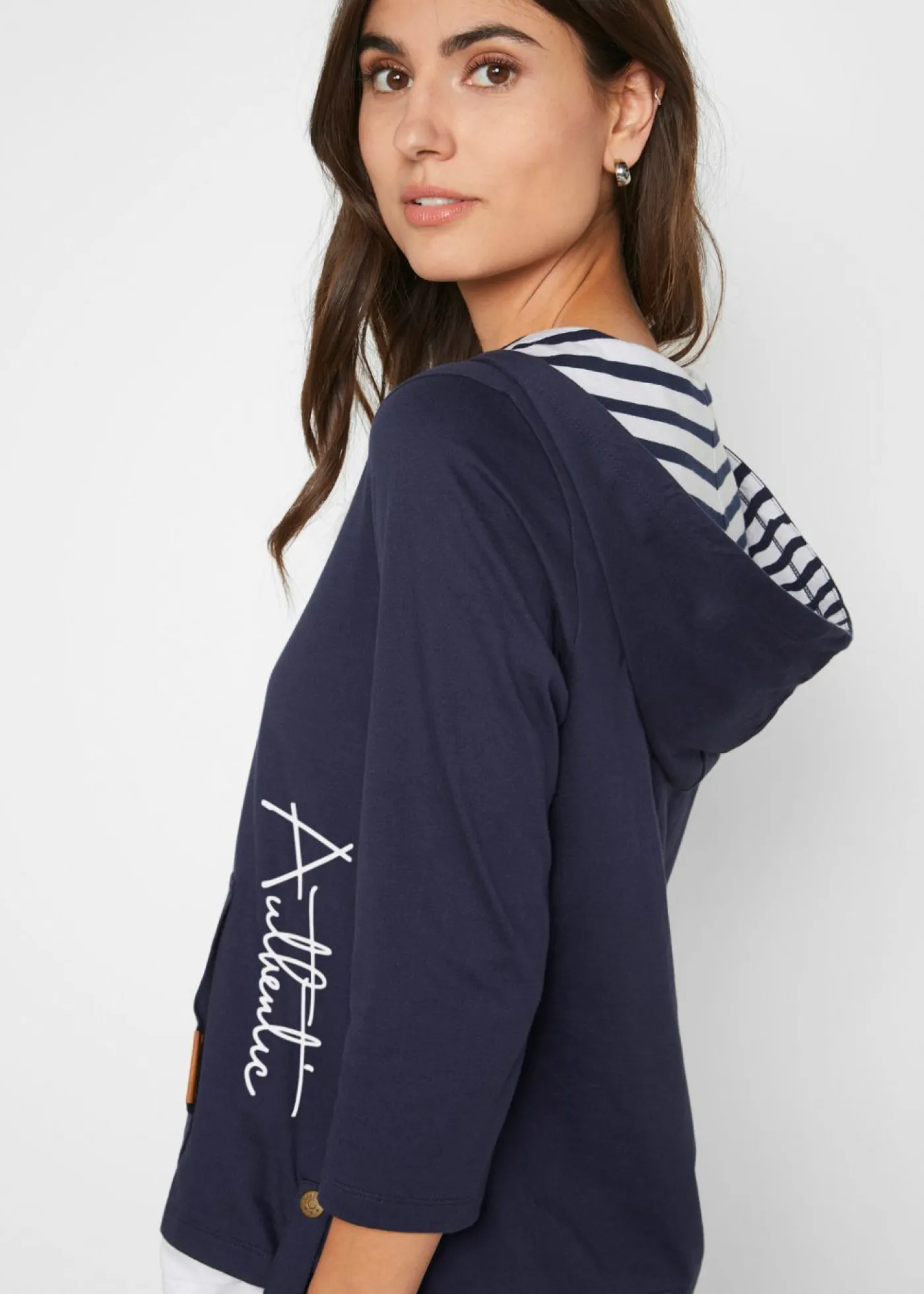 Hot Camiseta con capucha de algodón puro con mangas 3/4 Mujer Camisetas|Novedades
