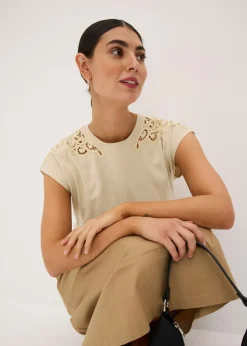 Sale Camiseta con detalle de ganchillo Mujer Camisetas